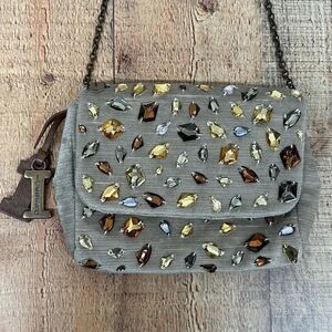 Iceberg Velvet Jewel Stones Clutch/ Shoulder Handbag